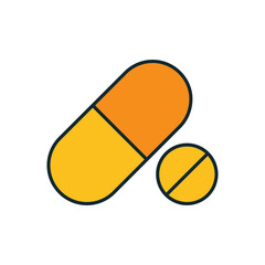 Minimalist Medical Icon of Prescription Capsule and Circular Pill in Bold Outline Style