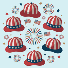 Fototapeta premium Adobe Illustrator American Holiday Seamless Pattern – caps with the American flag design vector illustration.