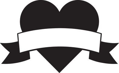 Heart with Blank Ribbon Banner Silhouette in Black | Love Badge Illustration Vector Format
