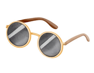 Watercolor sunglasses. Stylish glasses. Summertime element.