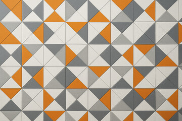 Fototapeta premium Geometric Abstract: A vibrant geometric abstract, composed of carefully arranged triangles, creating a visually striking and intricate pattern with orange, grey, and white hues.