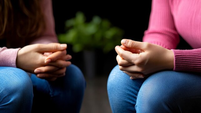 Two women are sitting on the floor, one of them is wearing a pink shirt