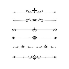  Decorative simple divider. Text dividers retro minimal line separators, Vector isolated geometric wedding card heart separator elements set. Text dividers. . Hand drawn vector illustration.