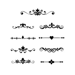 Obraz premium Decorative simple divider. Text dividers retro minimal line separators, Vector isolated geometric wedding card heart separator elements set. Text dividers. . Hand drawn vector illustration.