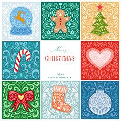 Merry christmas banners vector illustration set templates. Merry and Bright Corporate Holiday cards. Universal abstract creative cards.