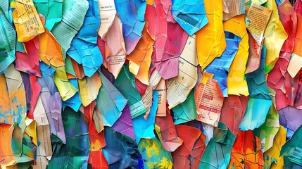 Colorful, fragmented pieces of layered material.