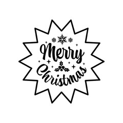 Vector cartoon 3d Merry Christmas starburst sticker medal line icon. Red round sunburst season greetings label, Christmas gift tag, Xmas stamp. Winter holiday seal badge, lettering decorative element.