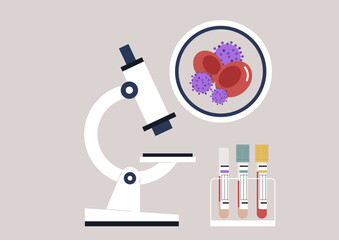 Set in a modern laboratory, specialized instruments and vials illustrate the process of conducting detailed blood tests for health evaluation and diagnosis