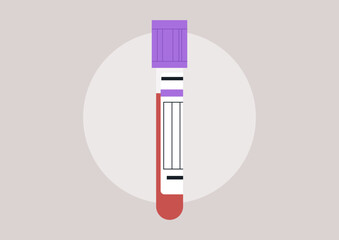 A laboratory blood test tube stands prepared for analysis, showcasing vibrant colors and precise markings essential for health diagnostics in clinical laboratories