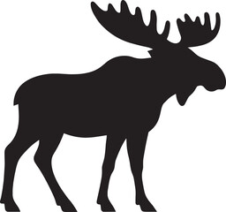 Black Moose Silhouette with Large Antlers on White Background