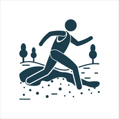Trail Runner Icon, Rough Terrain, Mid-Stride Cross Country Runner Mid Stride Rough terrain motion