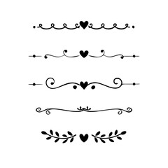 Obraz premium text dividers doodle set. Wedding decorative elements. Divider ornament, borders, floral, vintage line separators. Hand drawn vector illustration isolated on white background. Set page dividers. 