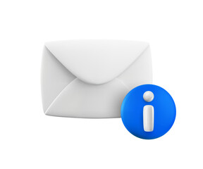 Vector cartoon 3d Information Email icon. 3d render white envelope with round blue info sign. Letter with FAQ Document, important information notification, support help mail concept for app, ui, game.