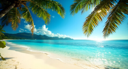 Tropical paradise beach scene for background or wallpaper. AI-generated