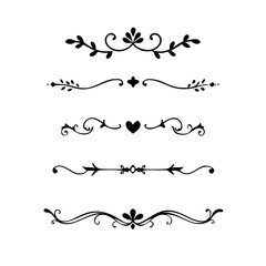 text dividers doodle set. Wedding decorative elements. Divider ornament, borders, floral, vintage line separators. Hand drawn vector illustration isolated on white background. Set page dividers.
