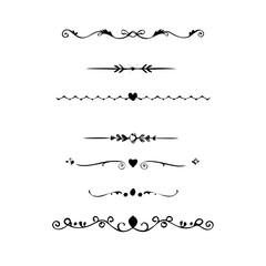 text dividers doodle set. Wedding decorative elements. Divider ornament, borders, floral, vintage line separators. Hand drawn vector illustration isolated on white background. Set page dividers.
