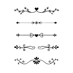 Obraz premium text dividers doodle set. Wedding decorative elements. Divider ornament, borders, floral, vintage line separators. Hand drawn vector illustration isolated on white background. Set page dividers. 