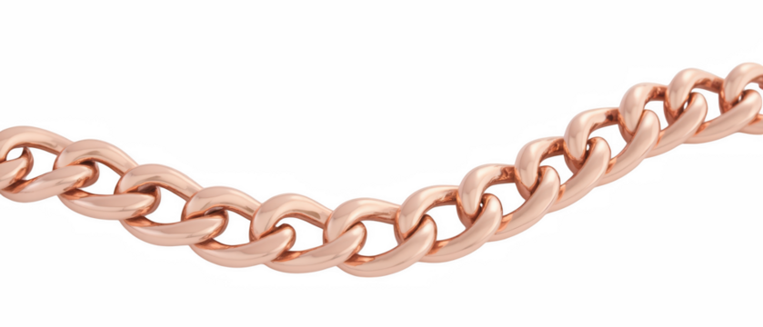 Shiny rose gold chain with interlocking links, showcasing modern and stylish design, perfect for fashion accessories