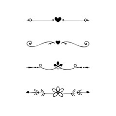 text dividers doodle set. Wedding decorative elements. Divider ornament, borders, floral, vintage line separators. Hand drawn vector illustration isolated on white background. Set page dividers.
