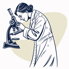 Vector Silhouette of a Researcher Intently Studying Through a Microscope Scientific Discovery and Exploration
