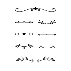 text dividers doodle set. Wedding decorative elements. Divider ornament, borders, floral, vintage line separators. Hand drawn vector illustration isolated on white background. Set page dividers.
