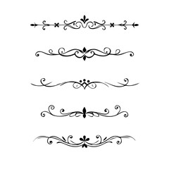 Fototapeta premium text dividers doodle set. Wedding decorative elements. Divider ornament, borders, floral, vintage line separators. Hand drawn vector illustration isolated on white background. Set page dividers. 