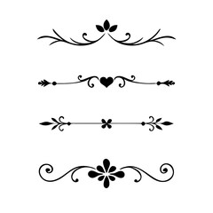 text dividers doodle set. Wedding decorative elements. Divider ornament, borders, floral, vintage line separators. Hand drawn vector illustration isolated on white background. Set page dividers.
