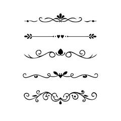 text dividers doodle set. Wedding decorative elements. Divider ornament, borders, floral, vintage line separators. Hand drawn vector illustration isolated on white background. Set page dividers.
