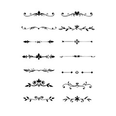 text dividers doodle set. Wedding decorative elements. Divider ornament, borders, floral, vintage line separators. Hand drawn vector illustration isolated on white background. Set page dividers.
