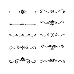 Obraz premium text dividers doodle set. Wedding decorative elements. Divider ornament, borders, floral, vintage line separators. Hand drawn vector illustration isolated on white background. Set page dividers. 