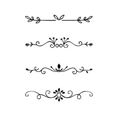 text dividers doodle set. Wedding decorative elements. Divider ornament, borders, floral, vintage line separators. Hand drawn vector illustration isolated on white background. Set page dividers.
