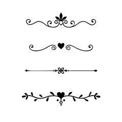 text dividers doodle set. Wedding decorative elements. Divider ornament, borders, floral, vintage line separators. Hand drawn vector illustration isolated on white background. Set page dividers.
