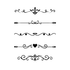 text dividers doodle set. Wedding decorative elements. Divider ornament, borders, floral, vintage line separators. Hand drawn vector illustration isolated on white background. Set page dividers.
