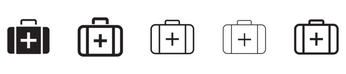Simple First-aid kit icon. First aid cross in kit emergency or medical icon. Medical briefcase sign. Vector illustration.