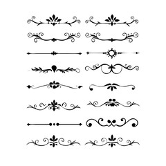 text dividers doodle set. Wedding decorative elements. Divider ornament, borders, floral, vintage line separators. Hand drawn vector illustration isolated on white background. Set page dividers.
