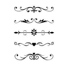 text dividers doodle set. Wedding decorative elements. Divider ornament, borders, floral, vintage line separators. Hand drawn vector illustration isolated on white background. Set page dividers.
