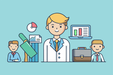 A diverse set of cartoon business people, including funny businessmen, workers, and managers, in various poses