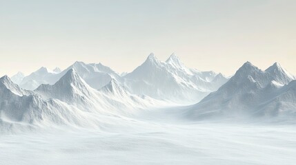 Fototapeta premium Vast snowy mountain range under a pale sky