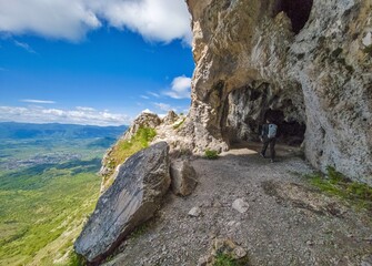 Monte Velino (Italy) - The landscape summit of Mount Velino, one of the highest peaks of Apennines, 2487 meters. In the Sirente-Velino park, Abruzzo, with Grotta di San Benedetto cave.