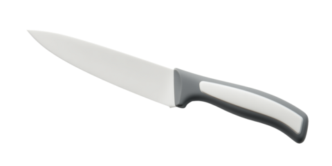 white ceramic kitchen knife with ergonomic grip isolated white