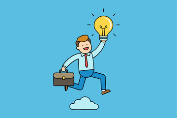 Cartoon businessman character in a suit with a money bag, symbolizing success and innovative financial ideas