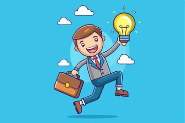 Cartoon businessman character with briefcase for business success concept illustration