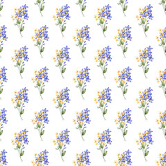 Seamless floral pattern minimalist repeating background with watercolor flower and leaf bouquets. Fabric wallpaper print texture. Perfectly for backdrop, wrapped paper.