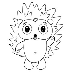 cute prickly hedgehog waving paw, black outline