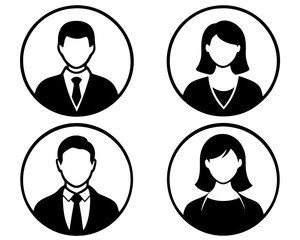 Vector set of women and people profile icons in silhouette style