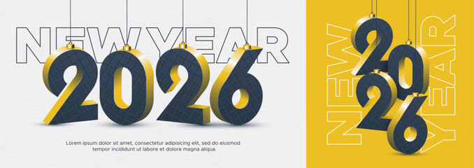 Modern 2026 Hanging Numbers for New Year Celebration in Black and Gold Design