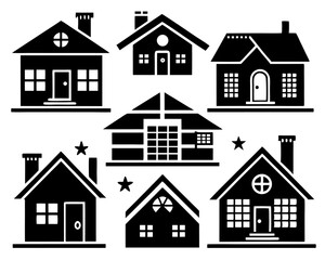 House icons set featuring diverse home, building, and real estate vector illustrations for urban architecture design