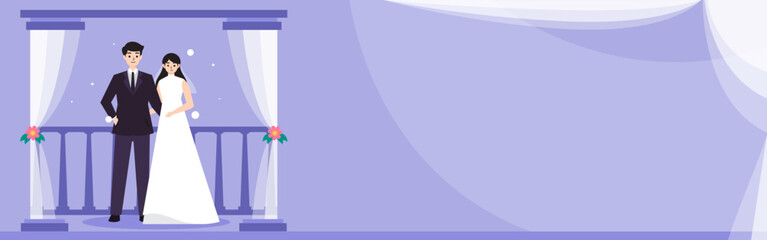 Fototapeta premium Romantic Wedding Couple on Balcony Elegant Illustration