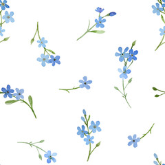Seamless design of watercolor forget-me-nots.