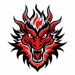 Tribal lion head mascot vector design with fiery details, a powerful symbol of wild strength